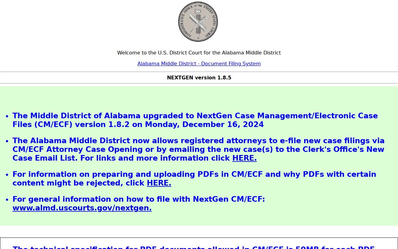 Geneva County federal court records in Middle District CM ECF
