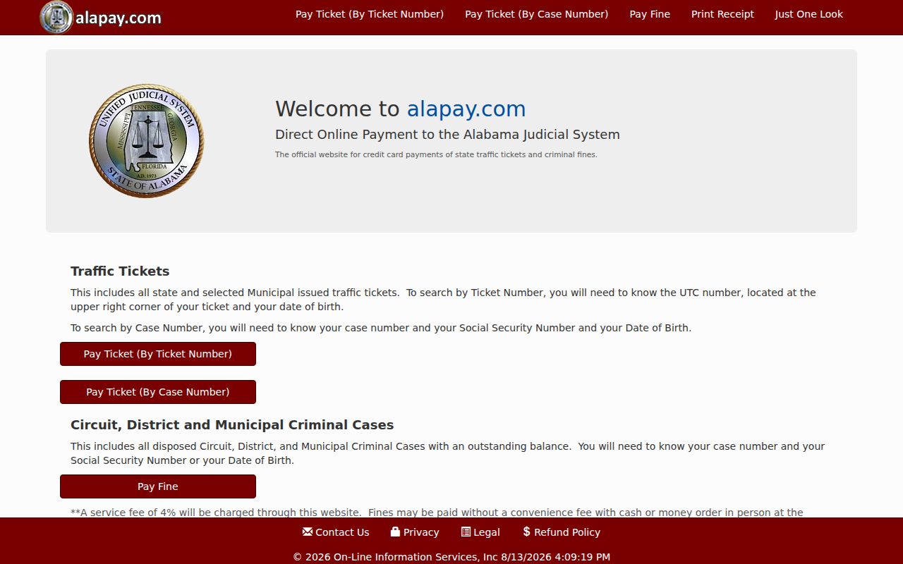 Geneva County traffic court record lookup through AlaPay