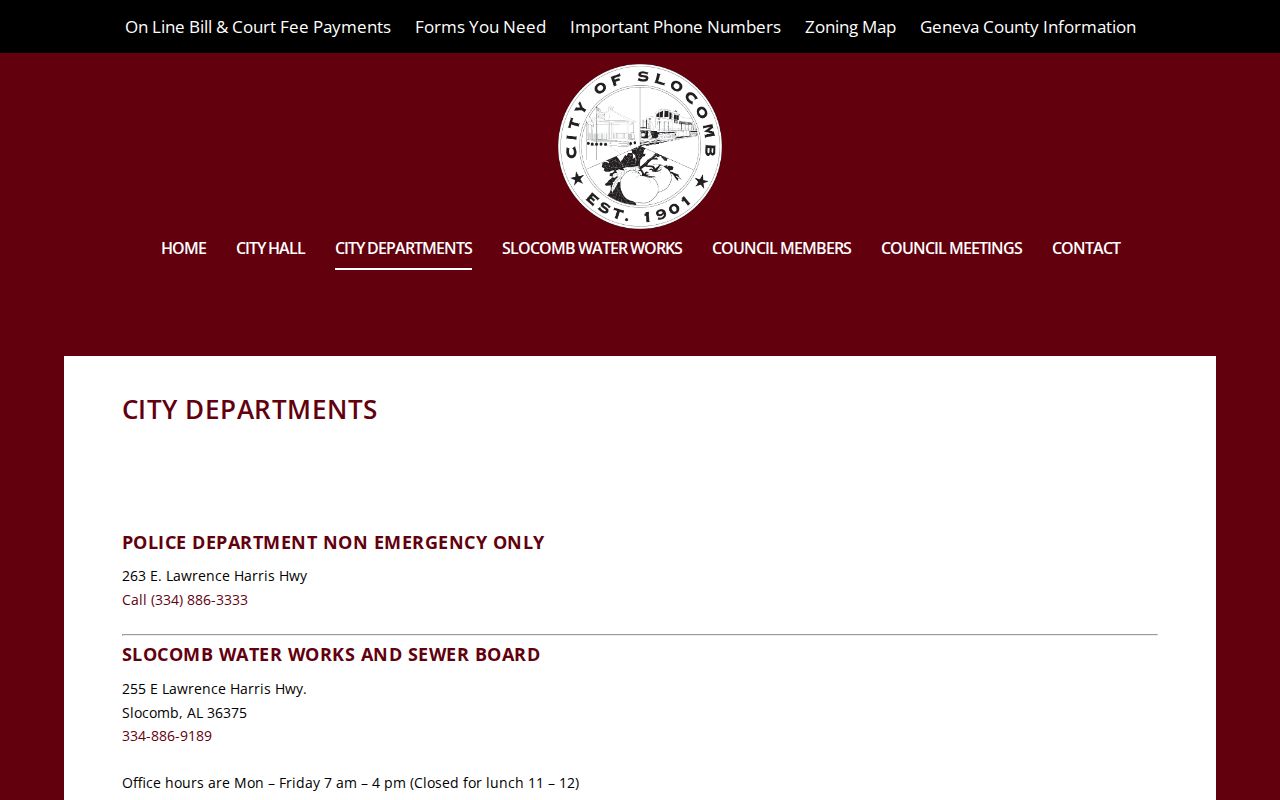 Slocomb Municipal Court docket department page